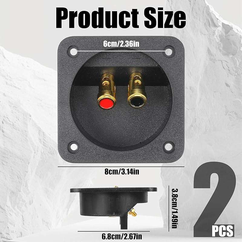 2 Pcs 3.1 Inch Square 2-Way Speaker Box Terminal Cup Double Binding Round Gold Plate Push Spring Loaded Jacks Speaker Terminal Binding Post Cup Connector with Sponge Cushion and Mounting Screws - Image 2