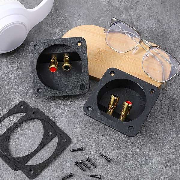 2 Pcs 3.1 Inch Square 2-Way Speaker Box Terminal Cup Double Binding Round Gold Plate Push Spring Loaded Jacks Speaker Terminal Binding Post Cup Connector with Sponge Cushion and Mounting Screws - Image 3