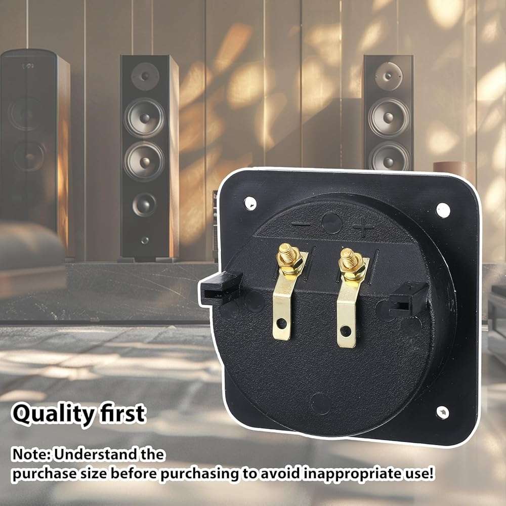 2 Pcs 3.1 Inch Square 2-Way Speaker Box Terminal Cup Double Binding Round Gold Plate Push Spring Loaded Jacks Speaker Terminal Binding Post Cup Connector with Sponge Cushion and Mounting Screws - Image 6