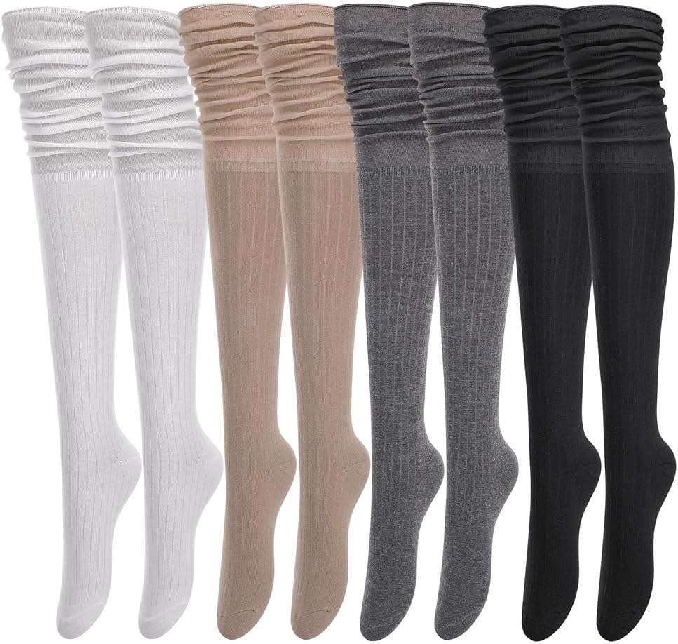 scenicamp 4 Pairs Women Thigh High Boots Socks Long Over The Knee Socks Gifts Long Fashion Stretchy Knee High Sock for Boots - Image 1