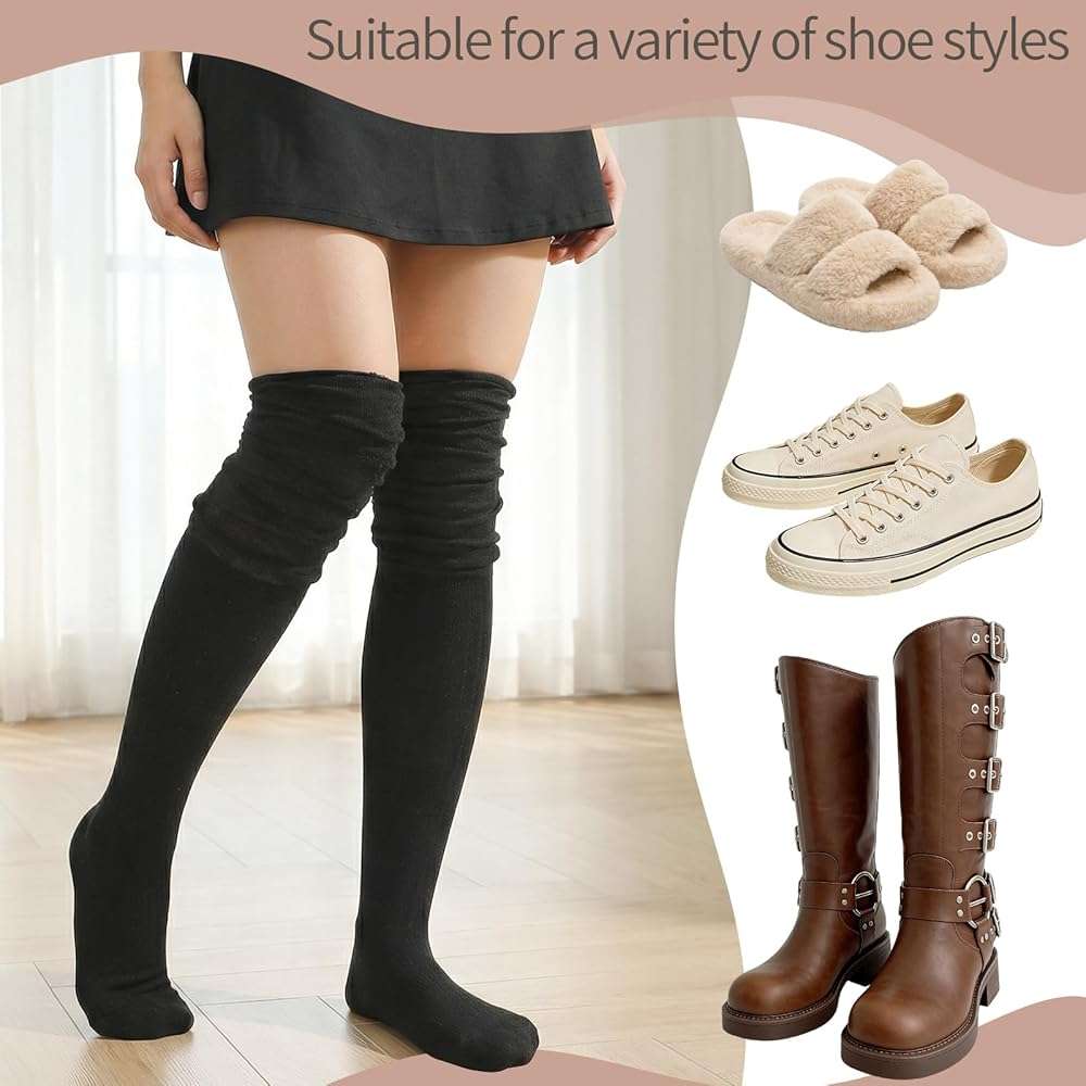 scenicamp 4 Pairs Women Thigh High Boots Socks Long Over The Knee Socks Gifts Long Fashion Stretchy Knee High Sock for Boots - Image 4
