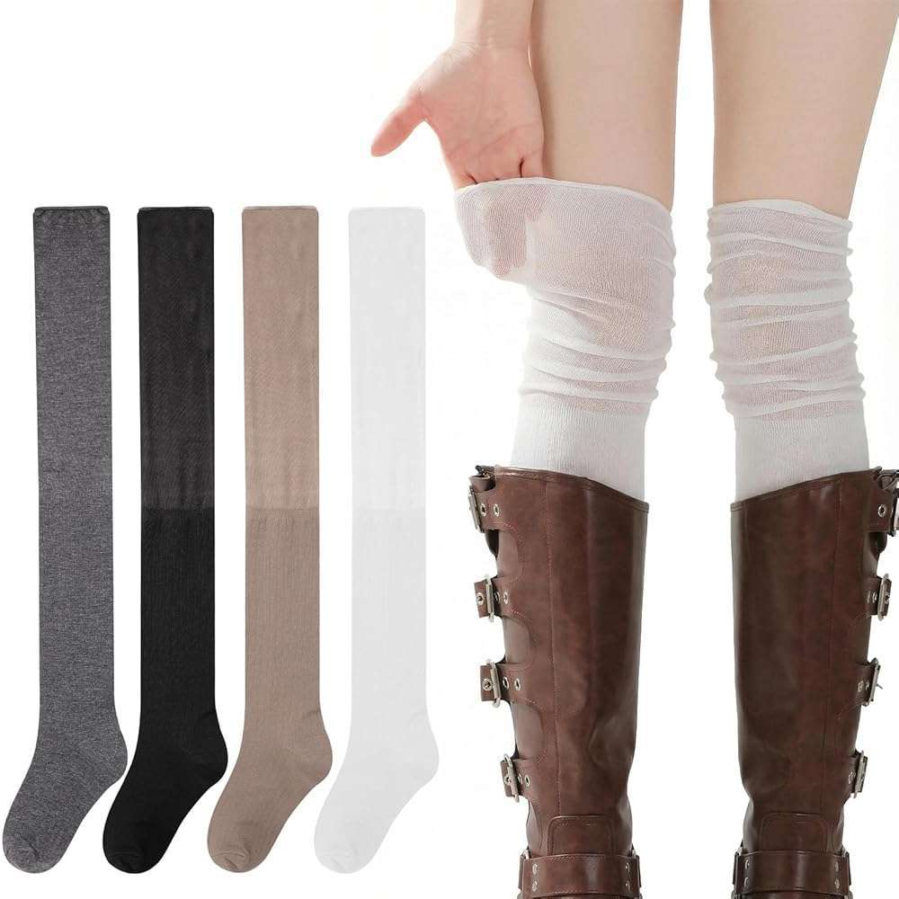 scenicamp 4 Pairs Women Thigh High Boots Socks Long Over The Knee Socks Gifts Long Fashion Stretchy Knee High Sock for Boots - Image 5