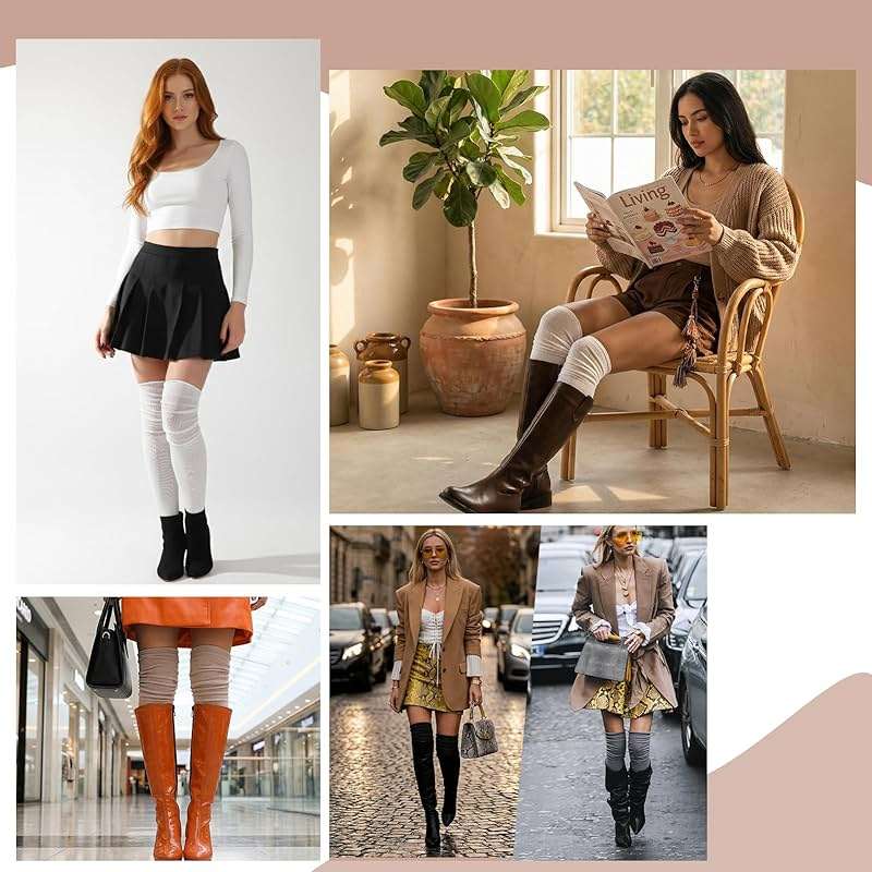 scenicamp 4 Pairs Women Thigh High Boots Socks Long Over The Knee Socks Gifts Long Fashion Stretchy Knee High Sock for Boots - Image 6