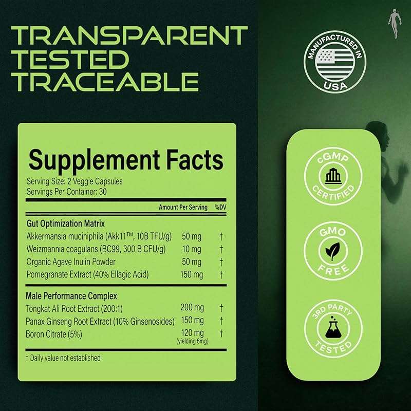 Simple Creatures Akkermansia Probiotic for Men - AKK11™ 5-in-1: GLP-1 Support · Debloat · Complete Gut Health · Male Drive · Energy | Synbiotic | Boron & Tongkat Ali | 60 Caps - Image 2