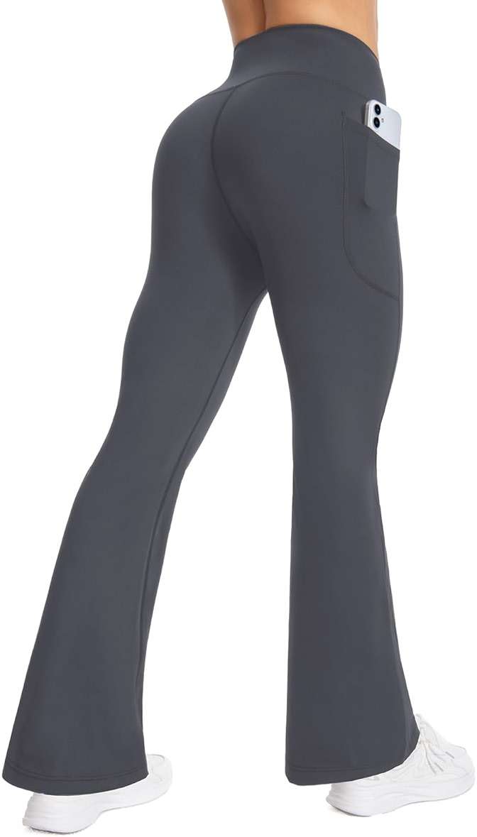 BELYQLY Women's High Waist Yoga Pants, with Side Pockets Flared Leggings, Workout Bell Bottoms - Image 1