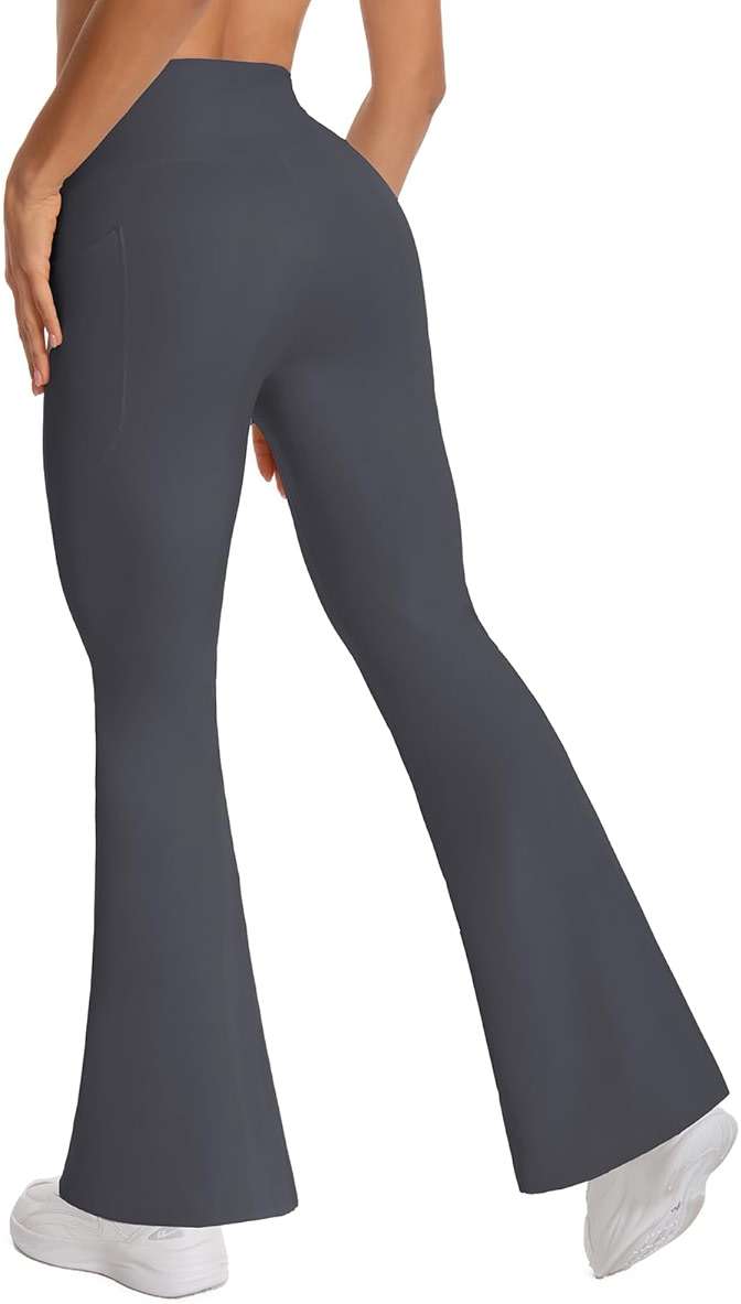 BELYQLY Women's High Waist Yoga Pants, with Side Pockets Flared Leggings, Workout Bell Bottoms - Image 2