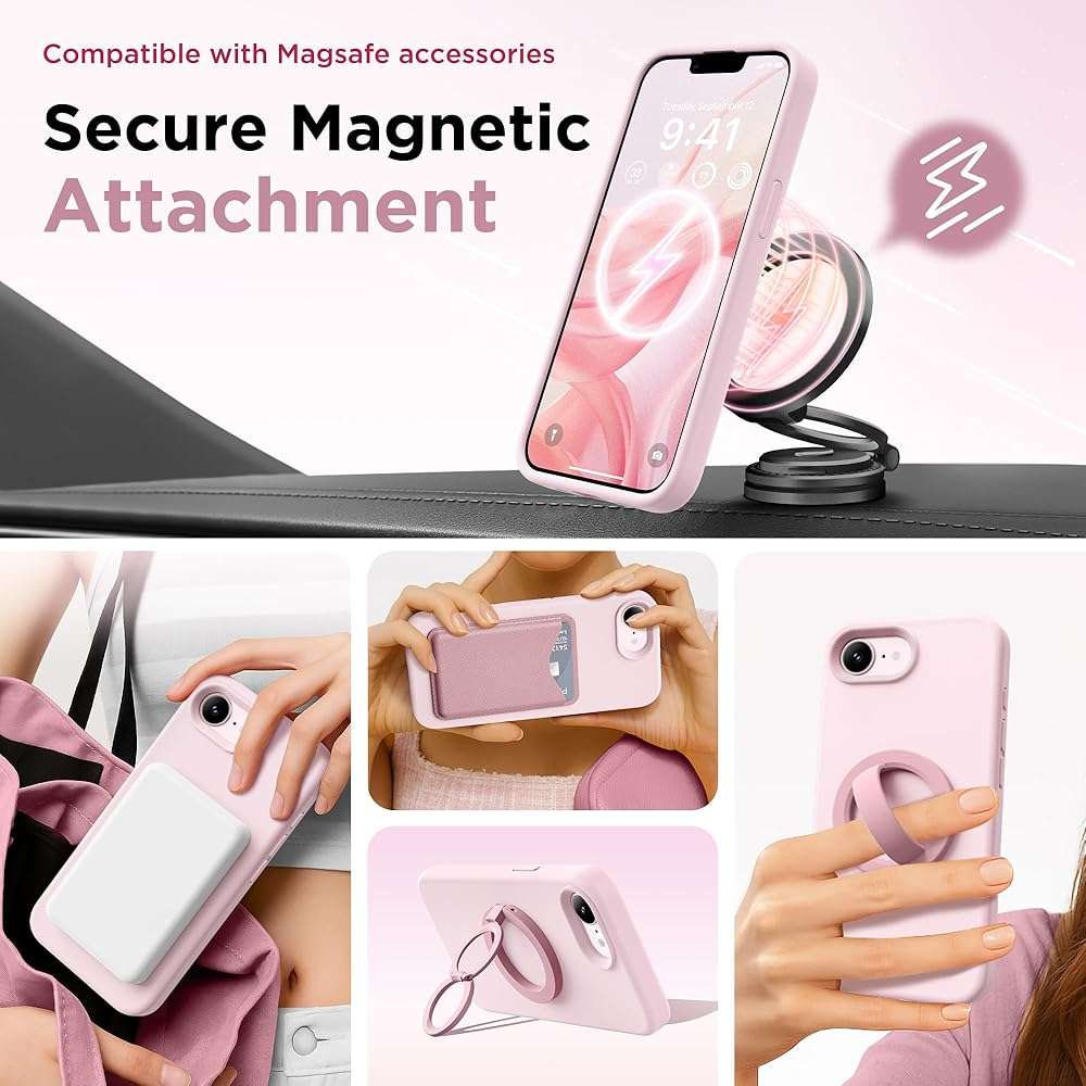 GolbinBox Magnetic for iPhone 17e Case & iPhone 16e Case, Compatible with MagSafe, [Soft Anti-Scratch Microfiber Lining], Slim Liquid Silicone Shockproof Protective Phone Case 6.1 inch, Chalk Pink - Image 4