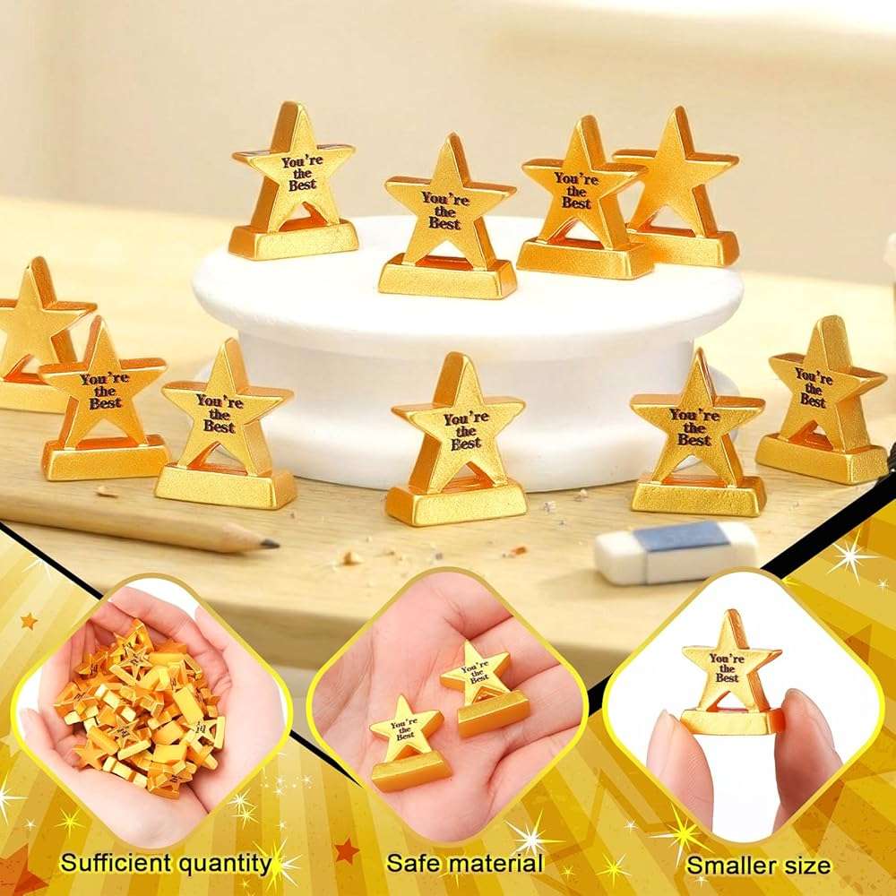 Leinuosen 50 Pcs Mini Resin Star Trophy Figurines Tiny Bulk Inspirational Award Trophy Miniatures You are The Best Employee Appreciation Gifts for Events Recognition Adults Office Graduation - Image 4