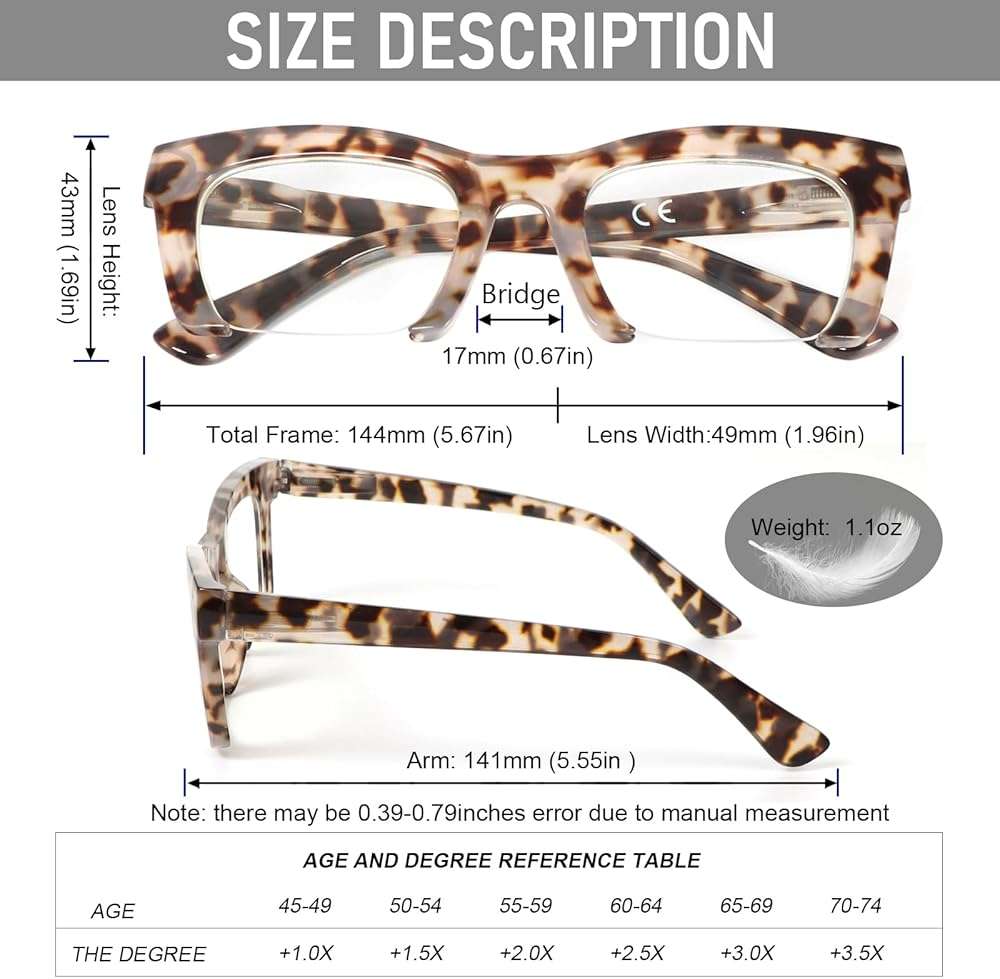 DXYXYO Reading Glasses for Women 3 Pack with Spring Hinge, Blue Light Blocking Readers with Square Thick Half Rimless Frame - Image 3