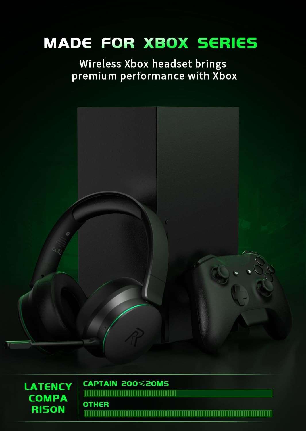 RYR Wireless Gaming Headset for Xbox Series X|S, Xbox One, PS5, PS4, Switch, Mac, Bluetooth 5.3, 3D Surround Sound, Rotatable Earmuffs, Gaming Headphones with Noise Canceling Microphones-Blackgreen - Image 6