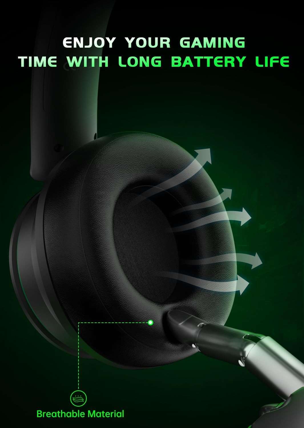 RYR Wireless Gaming Headset for Xbox Series X|S, Xbox One, PS5, PS4, Switch, Mac, Bluetooth 5.3, 3D Surround Sound, Rotatable Earmuffs, Gaming Headphones with Noise Canceling Microphones-Blackgreen - Image 7