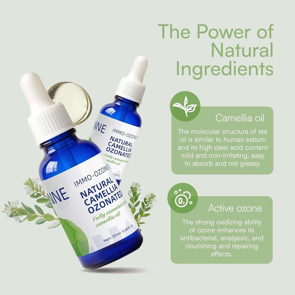 IMMO Ozonated Camellia Oil - 100% Natural & Organic for Oily & Sensitive Skin, Gentle Soothing Formula with Vitamin E, For The Whole Family, Glass Dropper 0.68 fl oz (20mL) - Image 2