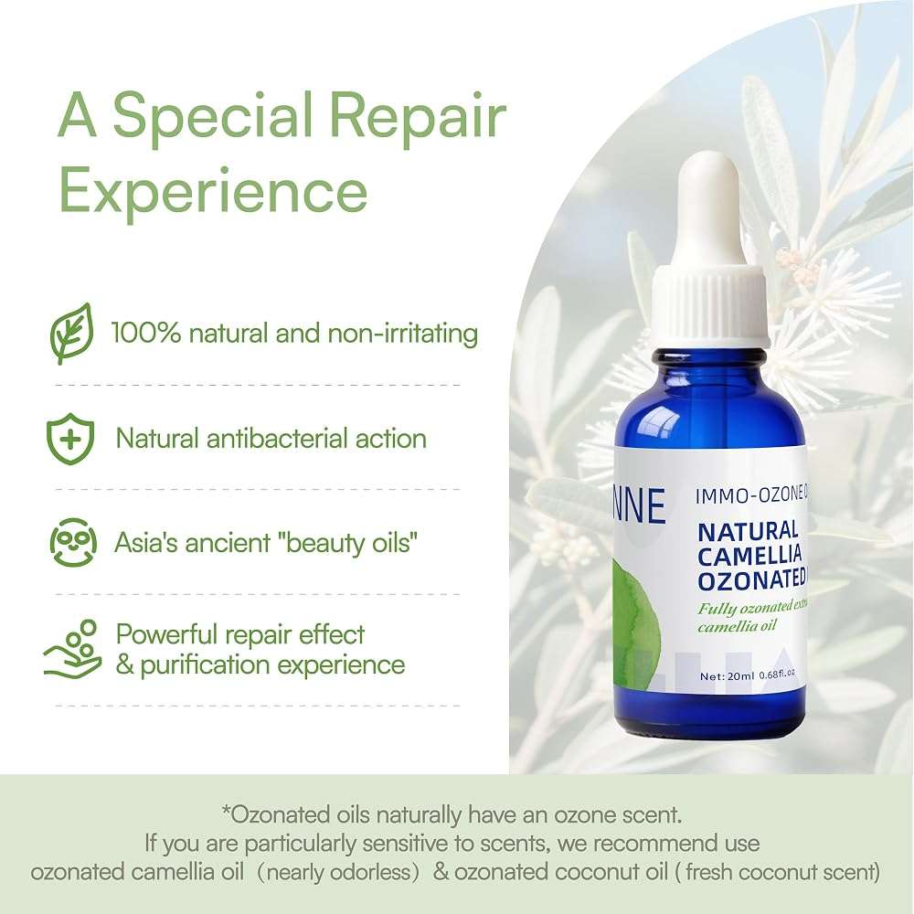 IMMO Ozonated Camellia Oil - 100% Natural & Organic for Oily & Sensitive Skin, Gentle Soothing Formula with Vitamin E, For The Whole Family, Glass Dropper 0.68 fl oz (20mL) - Image 3