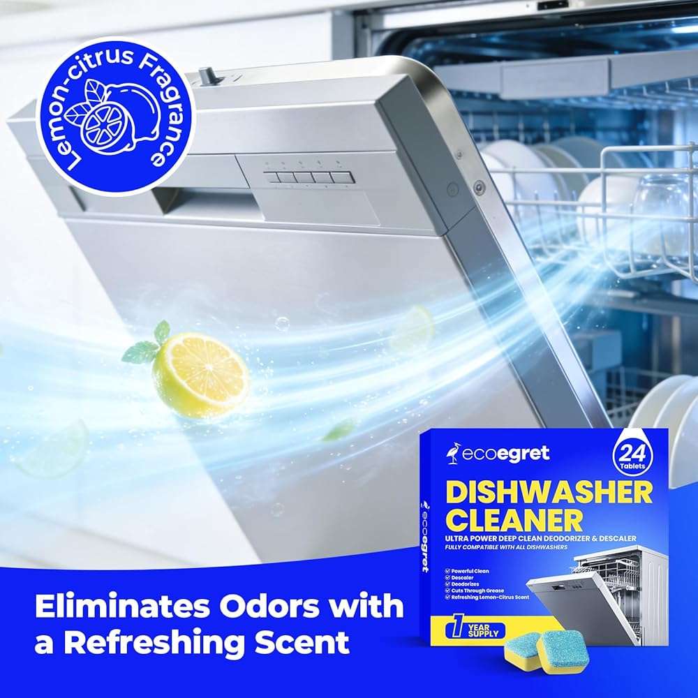 EcoEgret Dishwasher Cleaner Tablets (24 Count) - with Fresh Lemon Scent Dishwasher Cleaner and Deodorizer, Deep Cleans & Descales, Fits All Dishwashers, Septic Safe, 12 Month Supply - Image 3