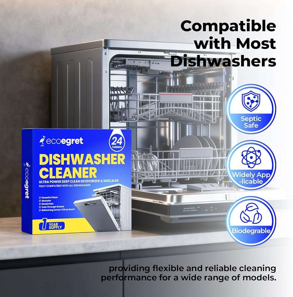 EcoEgret Dishwasher Cleaner Tablets (24 Count) - with Fresh Lemon Scent Dishwasher Cleaner and Deodorizer, Deep Cleans & Descales, Fits All Dishwashers, Septic Safe, 12 Month Supply - Image 5