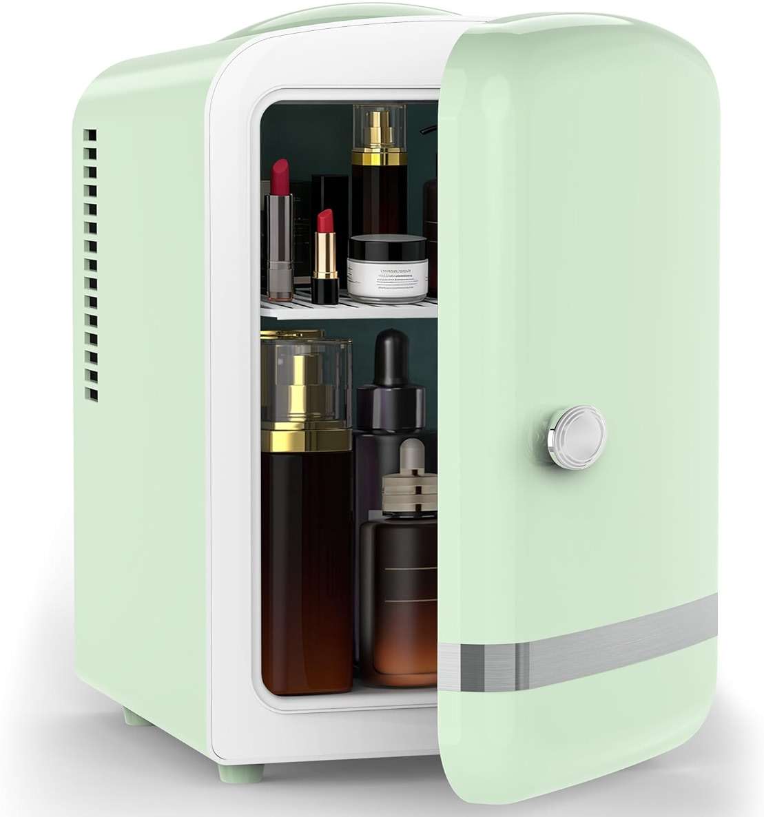 Electactic Mini Fridge for Bedroom, 4L/6 Cans Small Cosmetic Fridge for Skincare, Makeup, Medicine & Beverage, Portable Desk Fridge Cooler and Warmer for Kids, Car, Office, Dorm, Green - Image 1