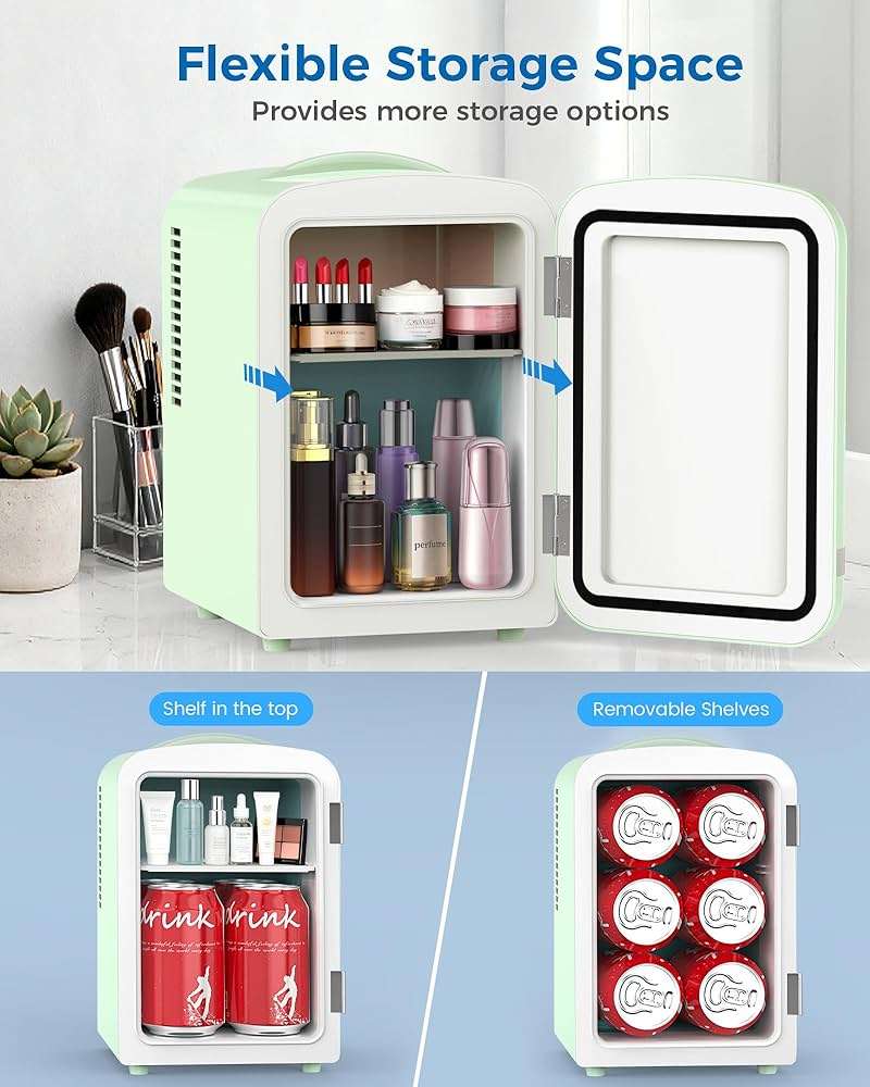 Electactic Mini Fridge for Bedroom, 4L/6 Cans Small Cosmetic Fridge for Skincare, Makeup, Medicine & Beverage, Portable Desk Fridge Cooler and Warmer for Kids, Car, Office, Dorm, Green - Image 4