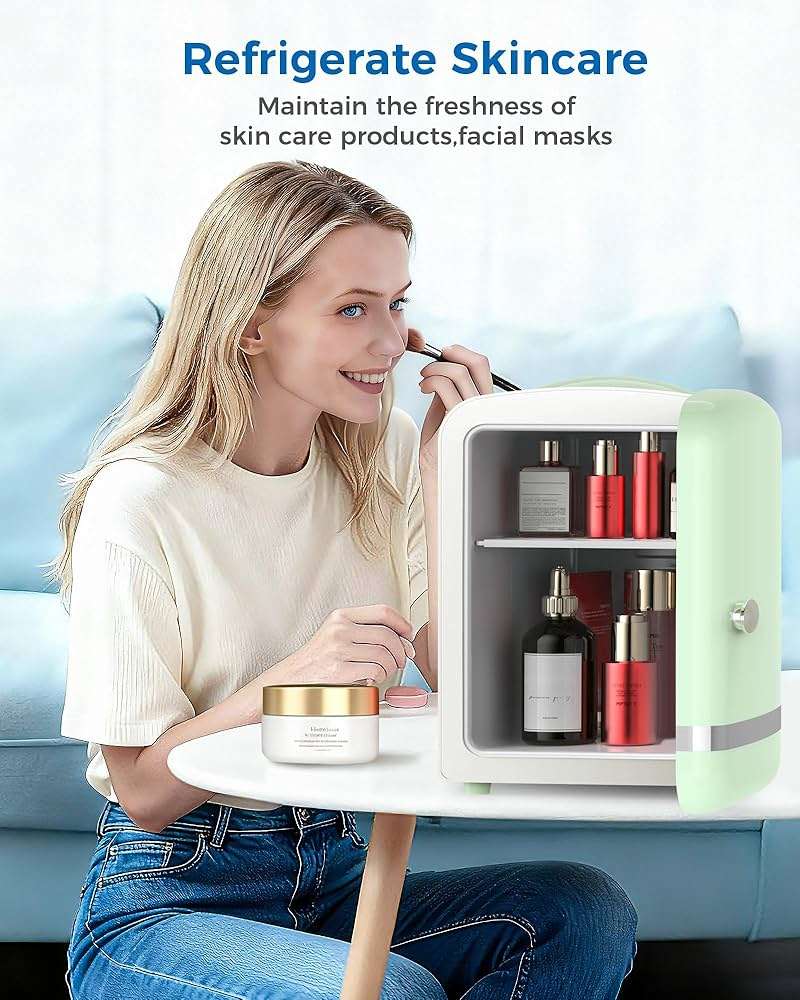 Electactic Mini Fridge for Bedroom, 4L/6 Cans Small Cosmetic Fridge for Skincare, Makeup, Medicine & Beverage, Portable Desk Fridge Cooler and Warmer for Kids, Car, Office, Dorm, Green - Image 7