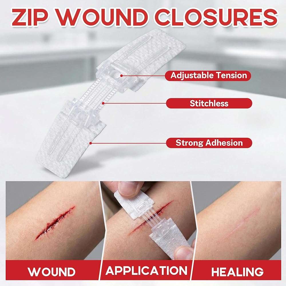 3 PCS Wound Closure Strips for Emergency Laceration & Wound Repair - Zipstitch Sutures - Painless Alternative to Stitches - Butterfly Bandages for Hiking, Camping, Survival & First Aid Kit Essential - Image 2