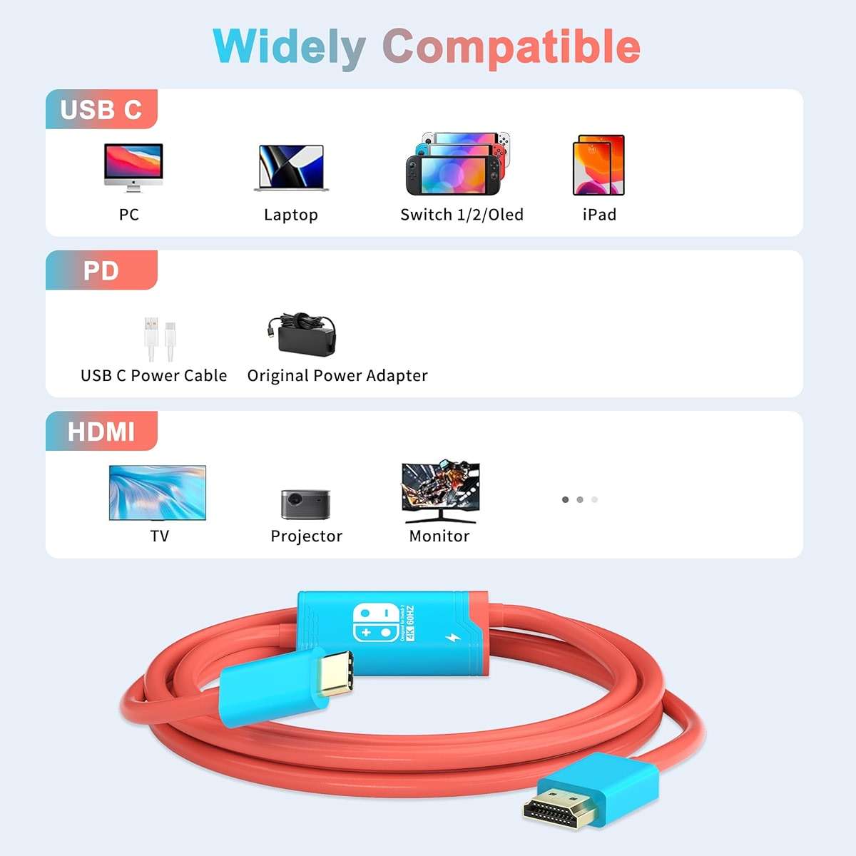 Switch 2 Dock,(Plug-and-Play) 4K@60HZ 6.6 ft,USB C to HDMI Replacement Cable for Nintendo Switch Dock,Portable Travel TV Base Adapter ＆ Travel NS2 Docking Station Cord Compatible with Nintendo Switch - Image 6