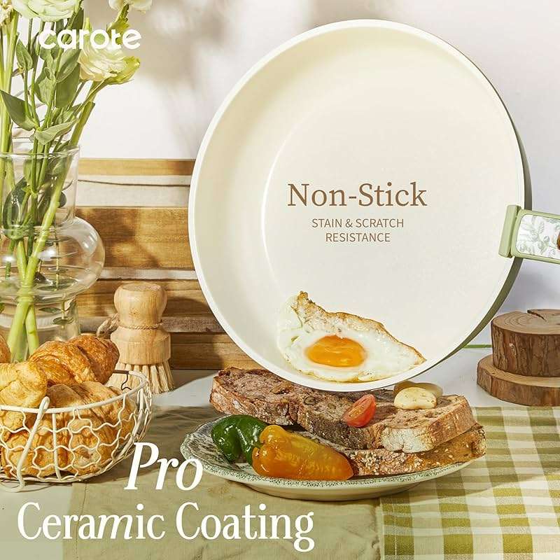 CAROTE 25-Piece Ceramic Cookware Set, Nonstick Pots and Pans Set with Detachable Handle, Non-Toxic Kitchen Cooking Set, Dishwasher & Oven Safe, Induction Compatible, PFAS Free - Image 2