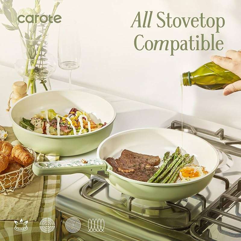 CAROTE 25-Piece Ceramic Cookware Set, Nonstick Pots and Pans Set with Detachable Handle, Non-Toxic Kitchen Cooking Set, Dishwasher & Oven Safe, Induction Compatible, PFAS Free - Image 4