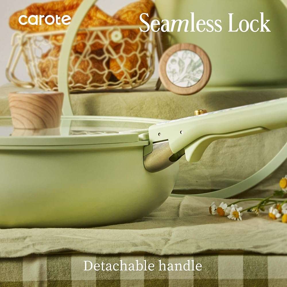 CAROTE 25-Piece Ceramic Cookware Set, Nonstick Pots and Pans Set with Detachable Handle, Non-Toxic Kitchen Cooking Set, Dishwasher & Oven Safe, Induction Compatible, PFAS Free - Image 5