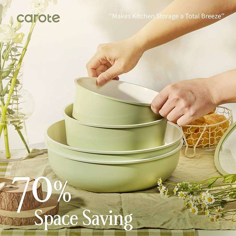 CAROTE 25-Piece Ceramic Cookware Set, Nonstick Pots and Pans Set with Detachable Handle, Non-Toxic Kitchen Cooking Set, Dishwasher & Oven Safe, Induction Compatible, PFAS Free - Image 6
