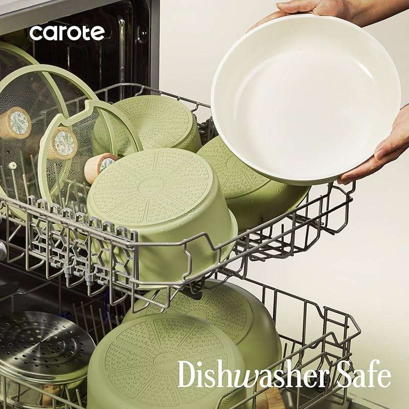 CAROTE 25-Piece Ceramic Cookware Set, Nonstick Pots and Pans Set with Detachable Handle, Non-Toxic Kitchen Cooking Set, Dishwasher & Oven Safe, Induction Compatible, PFAS Free - Image 7