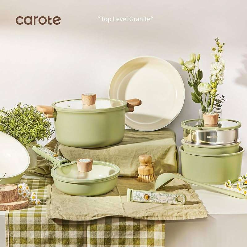 CAROTE 25-Piece Ceramic Cookware Set, Nonstick Pots and Pans Set with Detachable Handle, Non-Toxic Kitchen Cooking Set, Dishwasher & Oven Safe, Induction Compatible, PFAS Free - Image 9