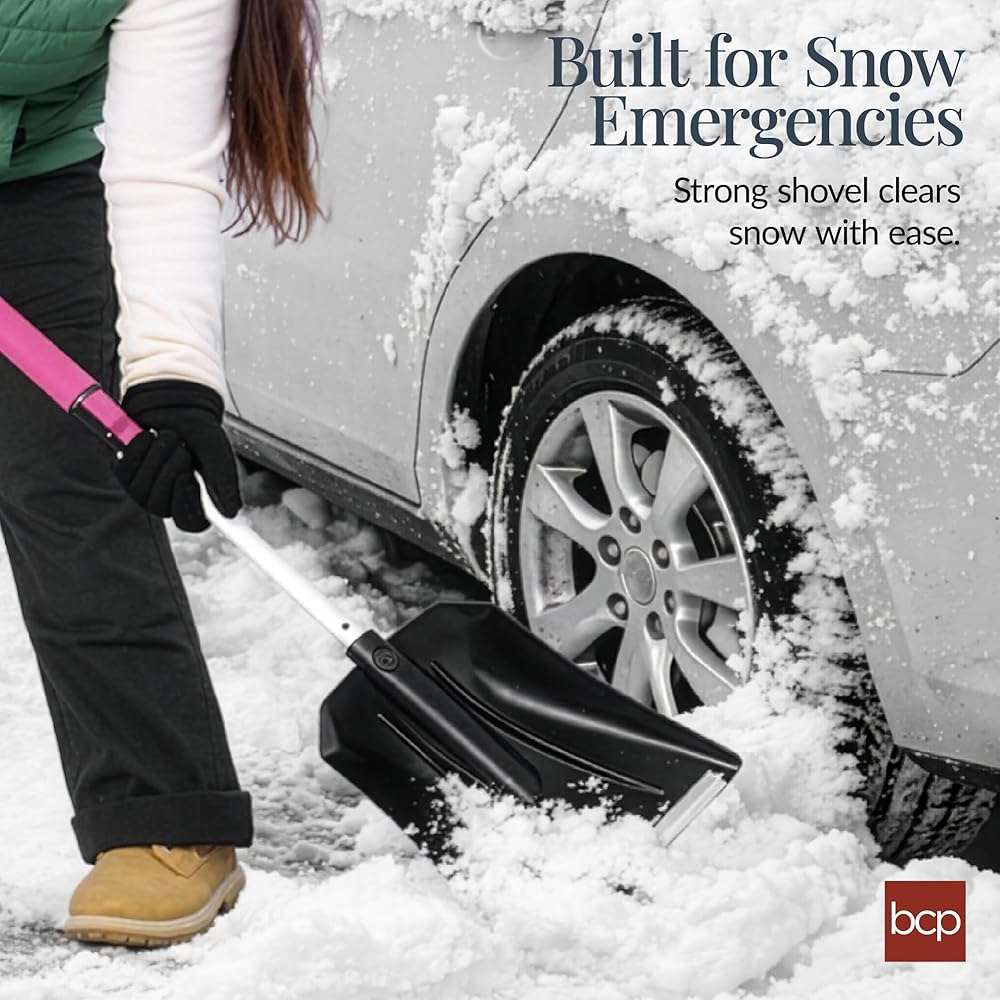 Best Choice Products 4 in 1 Snow Brush with Shovel, Squeegee & Ice Scraper, Up to 39" Extendable Foam Grip, 270° Pivoting Snow Brush for Car Truck SUV, Storage Bag Included - Pink - Image 3