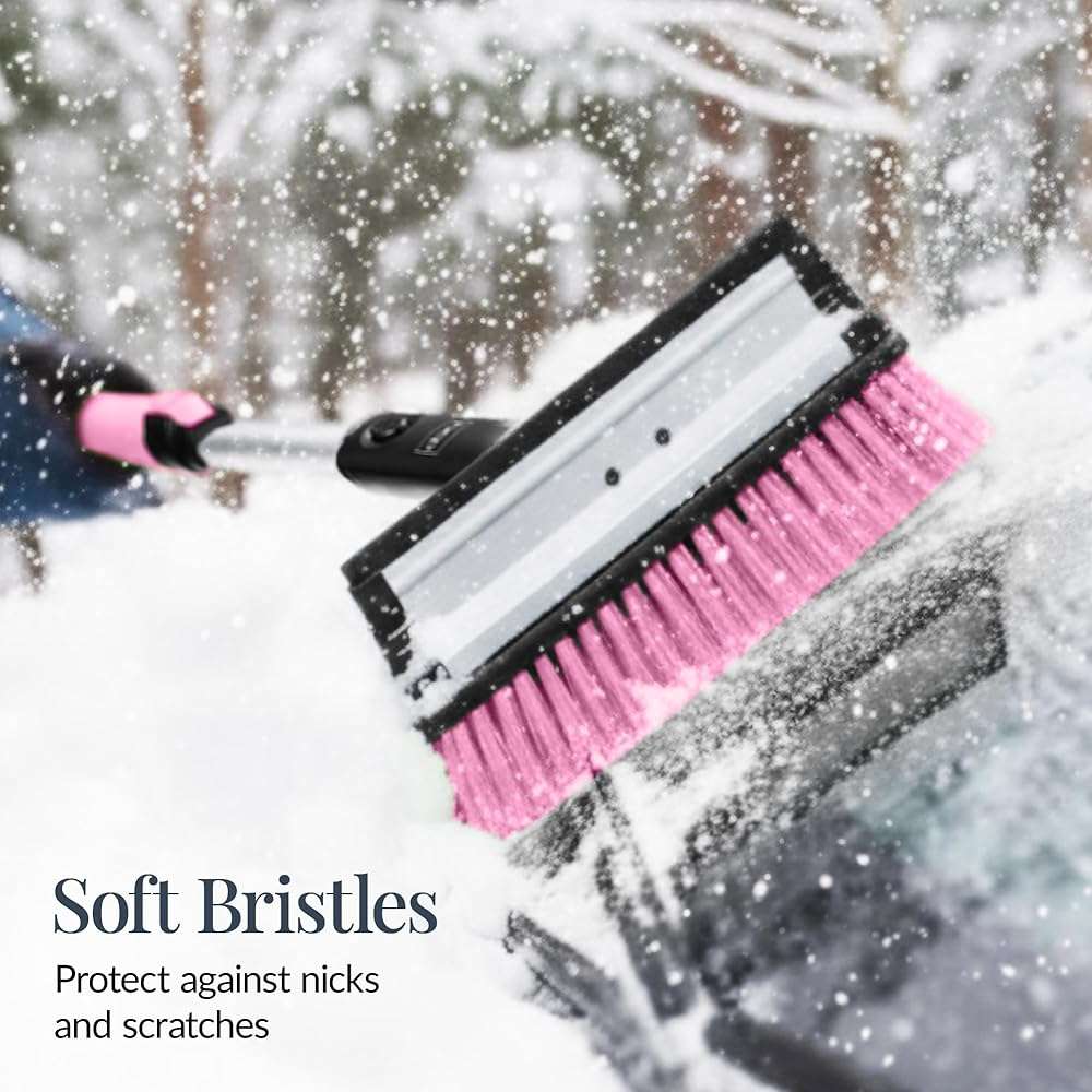 Best Choice Products 4 in 1 Snow Brush with Shovel, Squeegee & Ice Scraper, Up to 39" Extendable Foam Grip, 270° Pivoting Snow Brush for Car Truck SUV, Storage Bag Included - Pink - Image 6