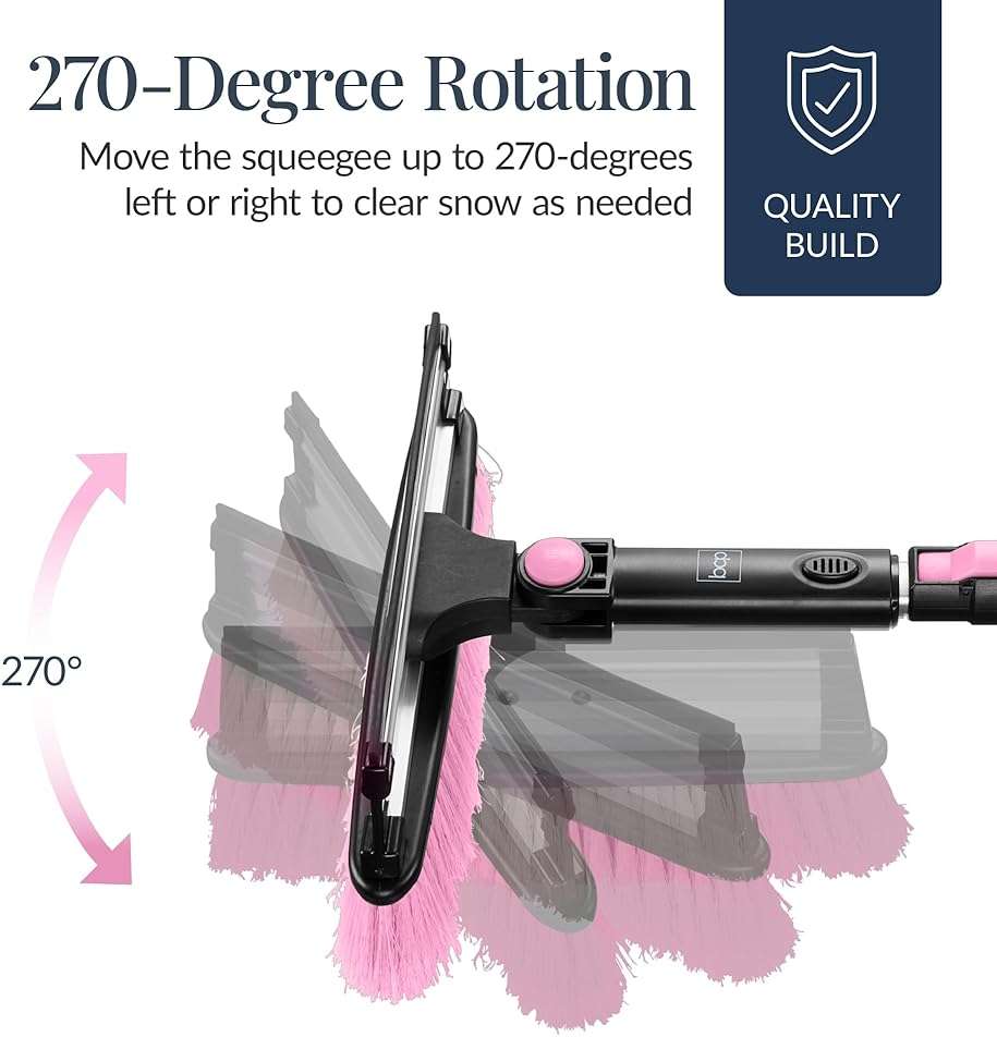 Best Choice Products 4 in 1 Snow Brush with Shovel, Squeegee & Ice Scraper, Up to 39" Extendable Foam Grip, 270° Pivoting Snow Brush for Car Truck SUV, Storage Bag Included - Pink - Image 8