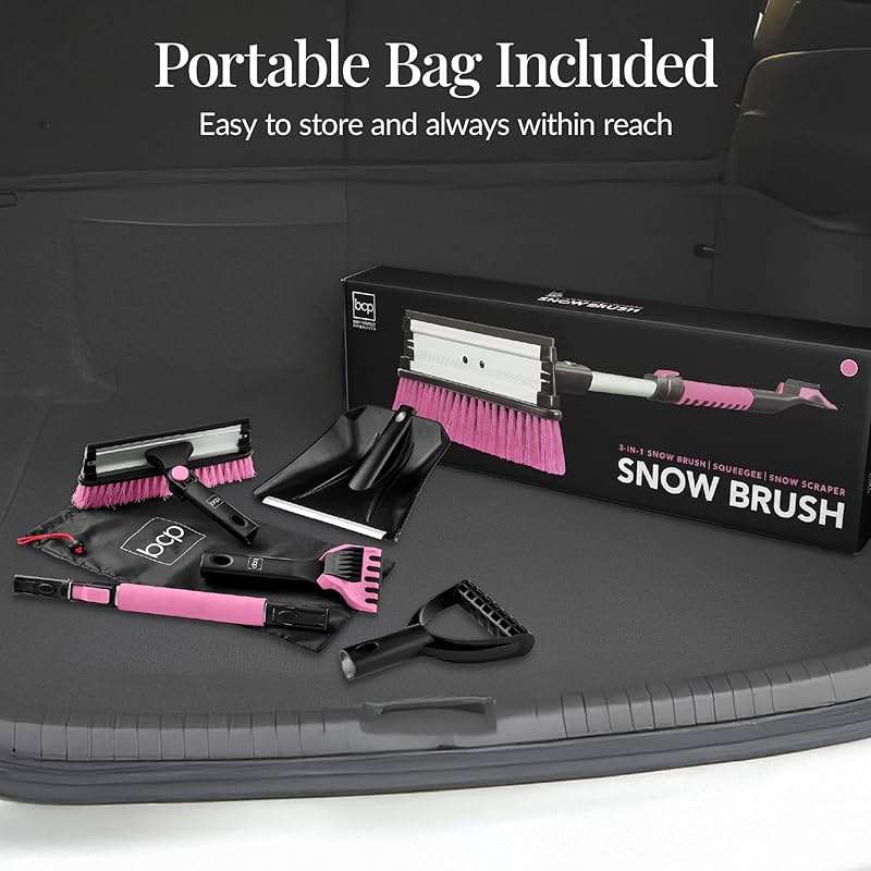Best Choice Products 4 in 1 Snow Brush with Shovel, Squeegee & Ice Scraper, Up to 39" Extendable Foam Grip, 270° Pivoting Snow Brush for Car Truck SUV, Storage Bag Included - Pink - Image 9