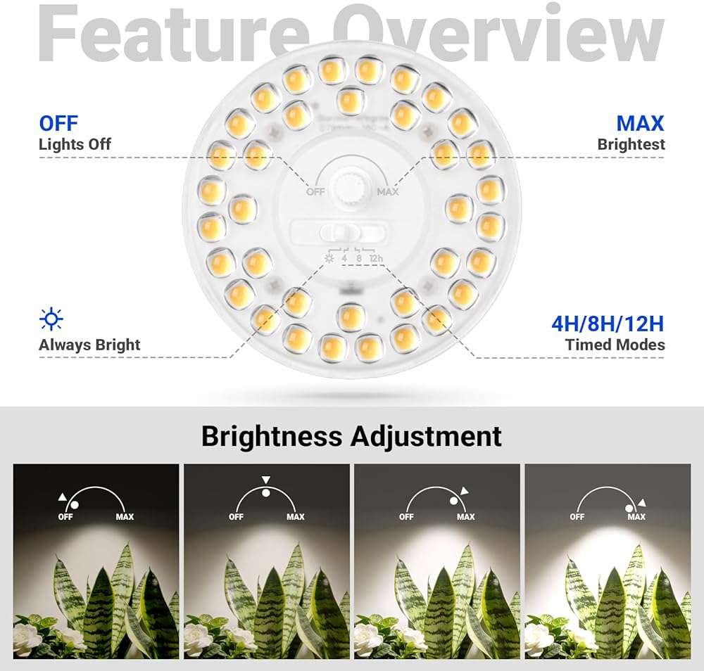 Barrina Orbgrow OG11A Grow Light Bulbs for Indoor Plants, Integrated Dimming & Timing, 4000K 11W(100 Watt Equiv), E26 Plant Light Bulb, Full Spectrum, High PPFD for Seeds and Greens, 1 Pack, White - Image 4