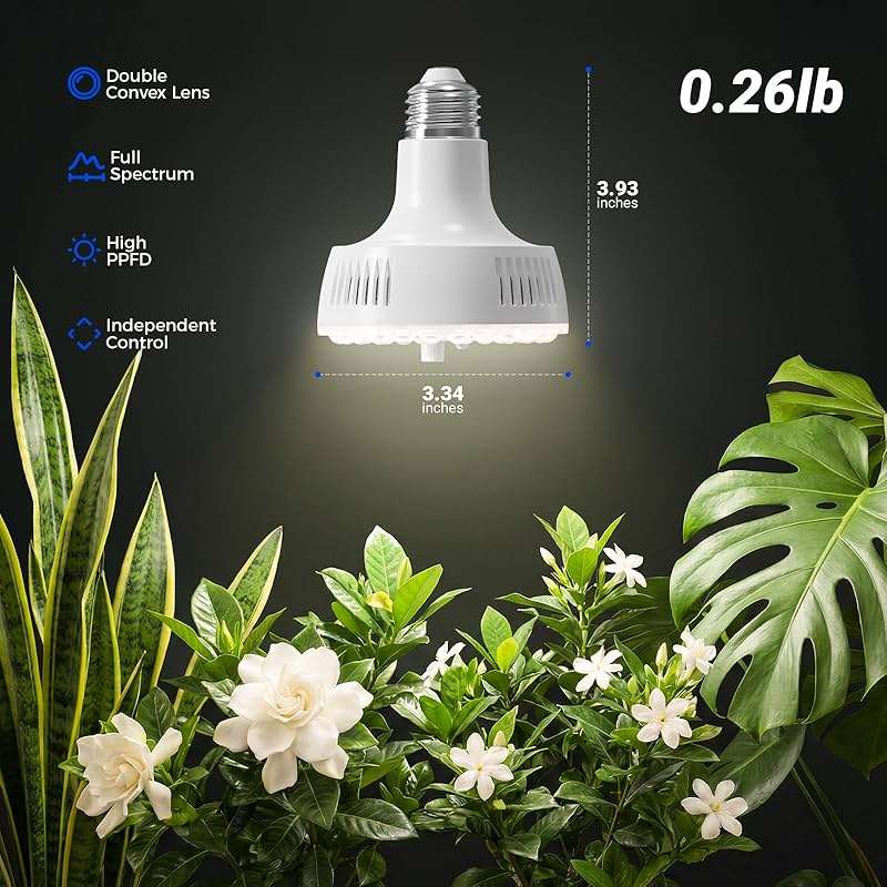 Barrina Orbgrow OG11A Grow Light Bulbs for Indoor Plants, Integrated Dimming & Timing, 4000K 11W(100 Watt Equiv), E26 Plant Light Bulb, Full Spectrum, High PPFD for Seeds and Greens, 1 Pack, White - Image 7