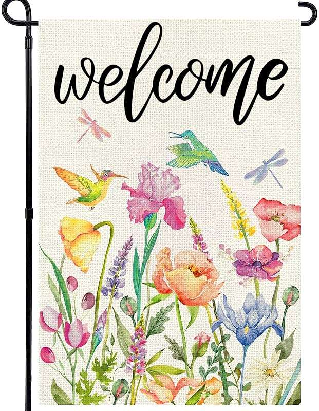 Agroon Spring Summer Garden Flag 12x18 Inch, Double Sided Colorful Flowers Birds Dragonflies Flag, Seasonal Yard Outdoor Decoration - Image 1