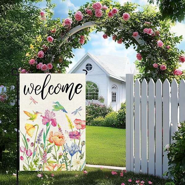 Agroon Spring Summer Garden Flag 12x18 Inch, Double Sided Colorful Flowers Birds Dragonflies Flag, Seasonal Yard Outdoor Decoration - Image 2