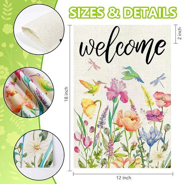 Agroon Spring Summer Garden Flag 12x18 Inch, Double Sided Colorful Flowers Birds Dragonflies Flag, Seasonal Yard Outdoor Decoration - Image 3