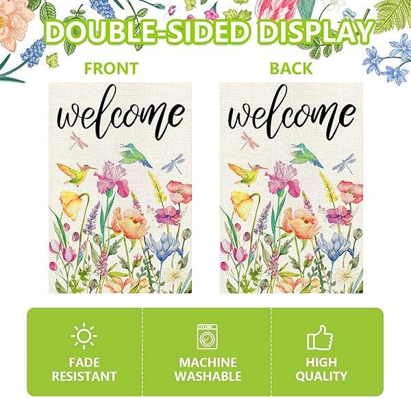 Agroon Spring Summer Garden Flag 12x18 Inch, Double Sided Colorful Flowers Birds Dragonflies Flag, Seasonal Yard Outdoor Decoration - Image 6