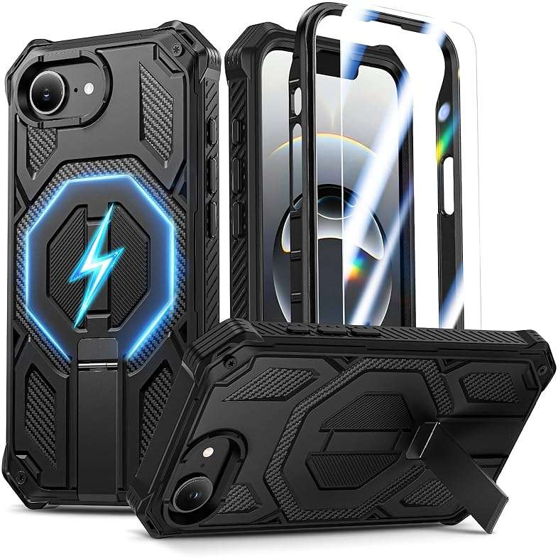 Magnetic for iPhone 17e Case/iPhone 16e Case with Screen Protector & Invisible Kickstand, [Compatible with MagSafe] 3-in-1 Full Body Military Grade Heavy Duty Phone Cover for iPhone 17 E/16 E, Black - Image 1