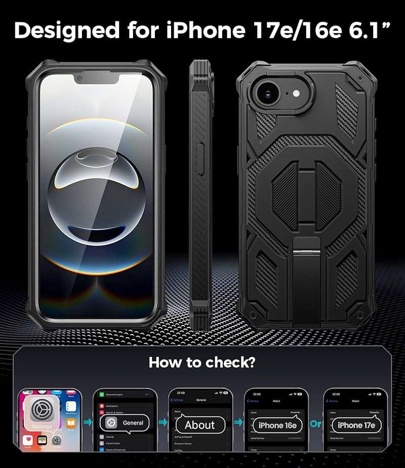 Magnetic for iPhone 17e Case/iPhone 16e Case with Screen Protector & Invisible Kickstand, [Compatible with MagSafe] 3-in-1 Full Body Military Grade Heavy Duty Phone Cover for iPhone 17 E/16 E, Black - Image 2
