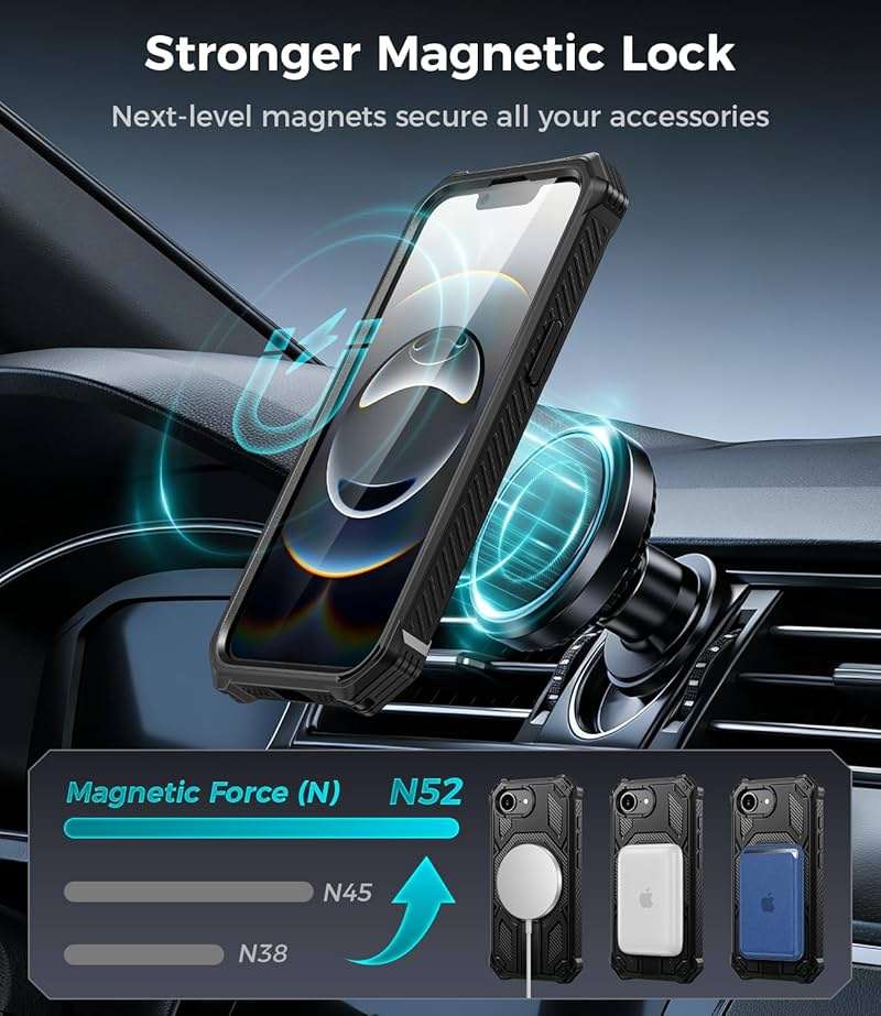 Magnetic for iPhone 17e Case/iPhone 16e Case with Screen Protector & Invisible Kickstand, [Compatible with MagSafe] 3-in-1 Full Body Military Grade Heavy Duty Phone Cover for iPhone 17 E/16 E, Black - Image 5