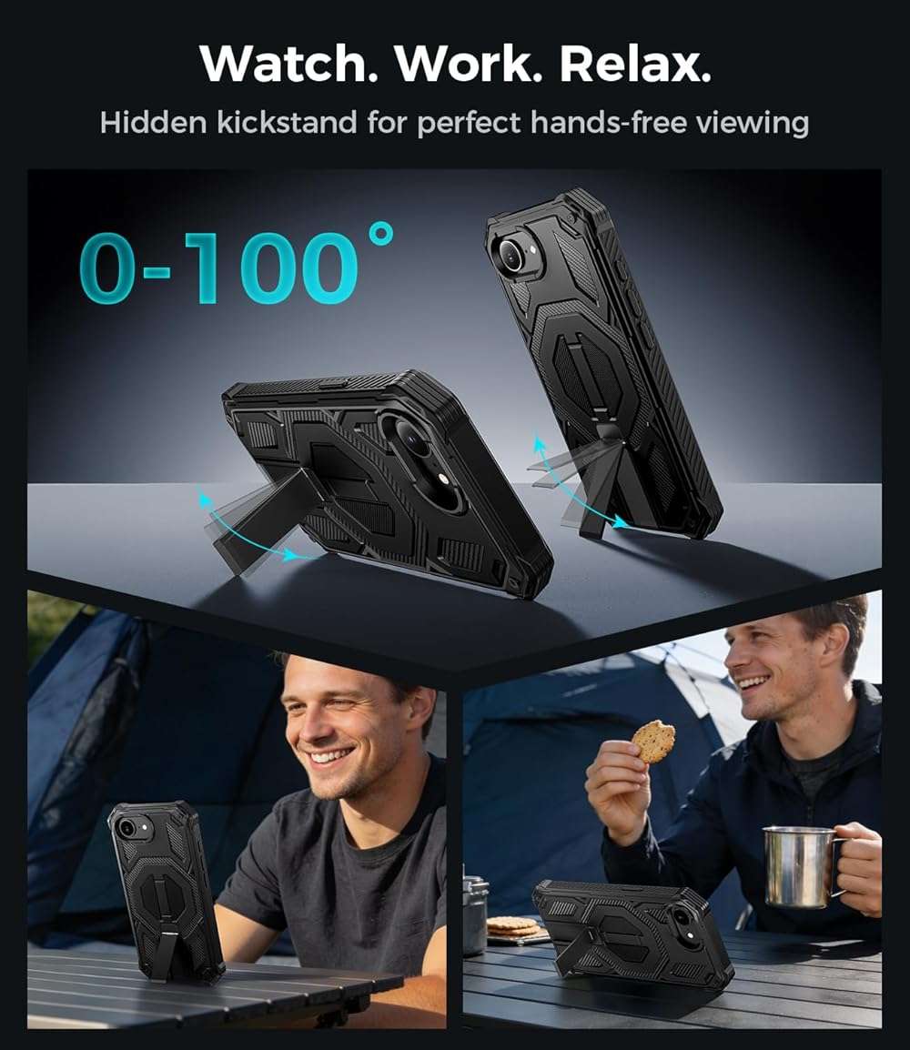 Magnetic for iPhone 17e Case/iPhone 16e Case with Screen Protector & Invisible Kickstand, [Compatible with MagSafe] 3-in-1 Full Body Military Grade Heavy Duty Phone Cover for iPhone 17 E/16 E, Black - Image 6