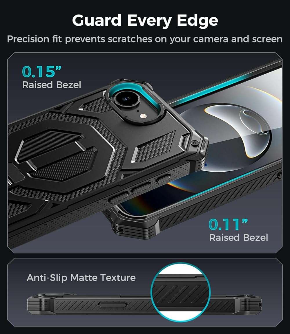 Magnetic for iPhone 17e Case/iPhone 16e Case with Screen Protector & Invisible Kickstand, [Compatible with MagSafe] 3-in-1 Full Body Military Grade Heavy Duty Phone Cover for iPhone 17 E/16 E, Black - Image 7
