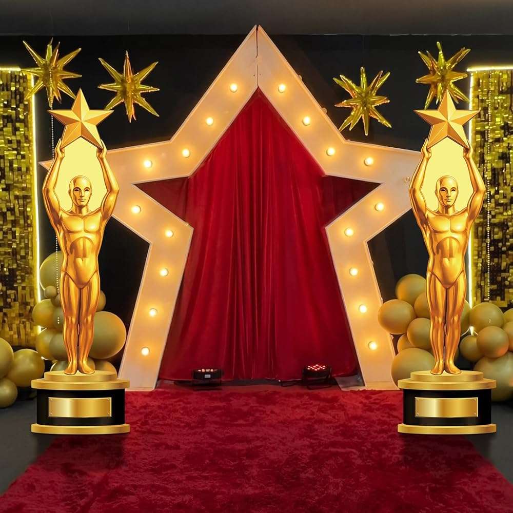 Capoda 1 Pcs 5.9 Ft Trophy Award Stand up Cardboard Cutout Gold Star Award Status Photo Props Life Size Movie Themed Party Decorations for Red Carpet Film Events Birthday Party Decoration Supplies - Image 7