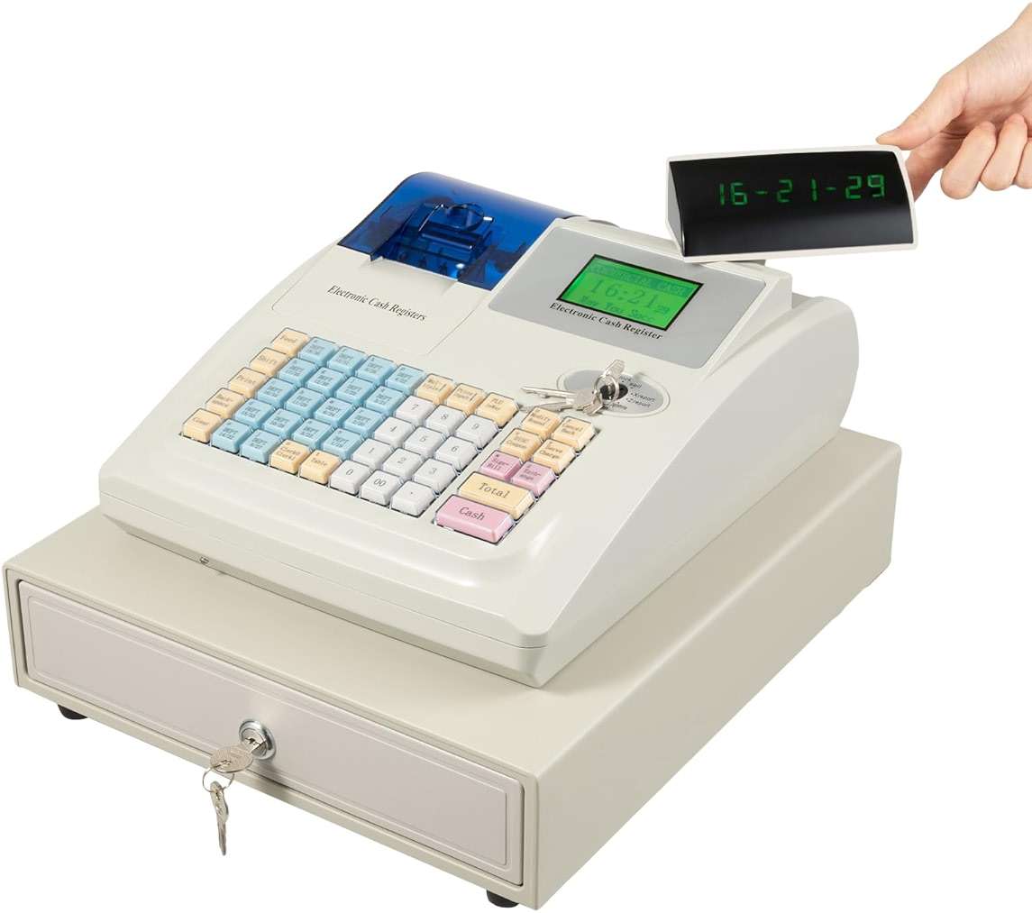 WENBINGSHOP Cash Register for Small Businesses, Electonric caja registradora para negocio with 3Method/200Dept/10000Items/ /50Clerks/9Vat Rate Setting,Supports Scanner Scale External Printer(White) - Image 1