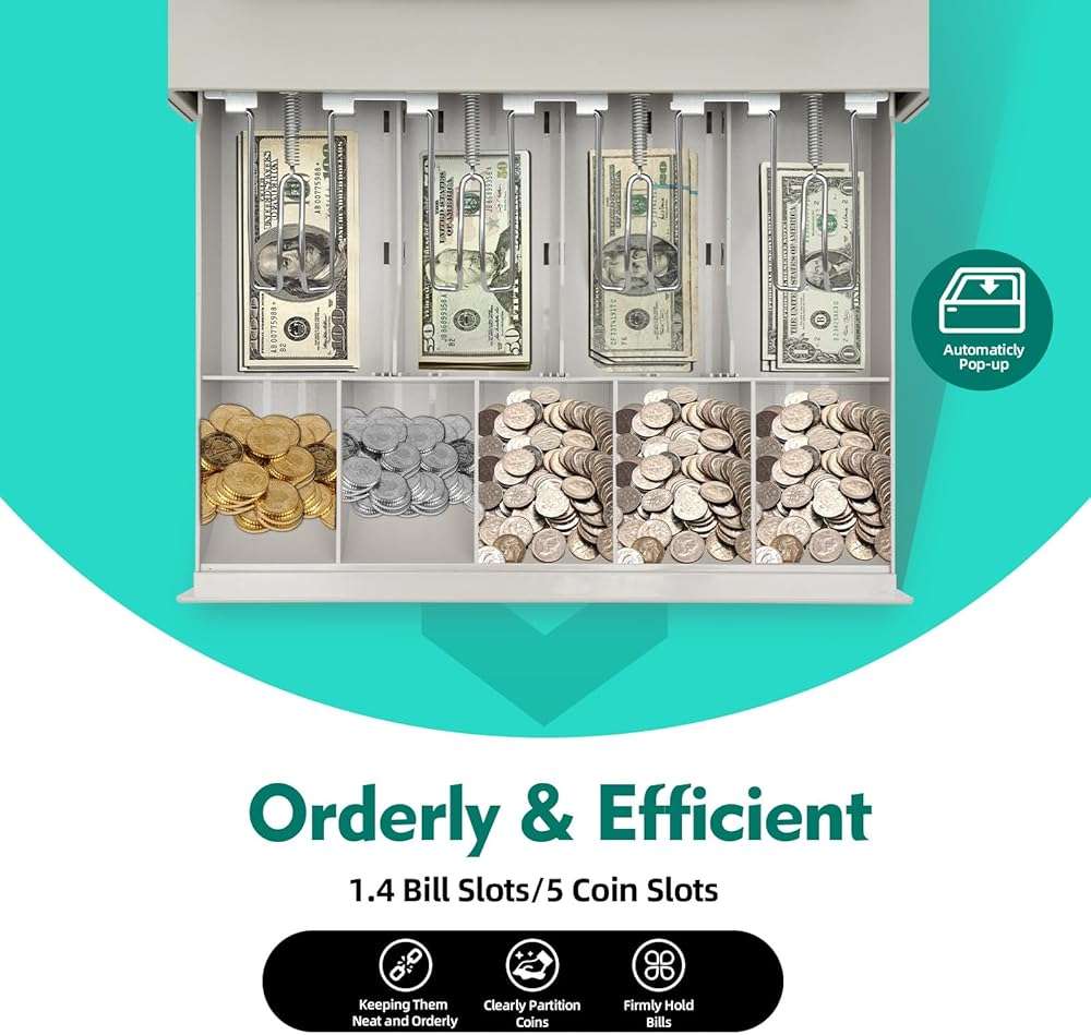 WENBINGSHOP Cash Register for Small Businesses, Electonric caja registradora para negocio with 3Method/200Dept/10000Items/ /50Clerks/9Vat Rate Setting,Supports Scanner Scale External Printer(White) - Image 4