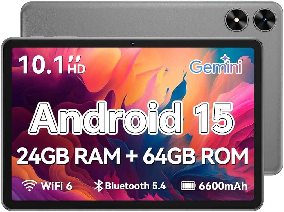 SHARECLOUD Tablet 10.1 inch, Android 15 Tablet with Case, 24GB RAM + 64GB ROM 1 TB Expandable, 1280x800 HD IPS Touch Screen, 8H Battery, WiFi 6, BT 5.4, Dual Camera (Gray) - Image 1