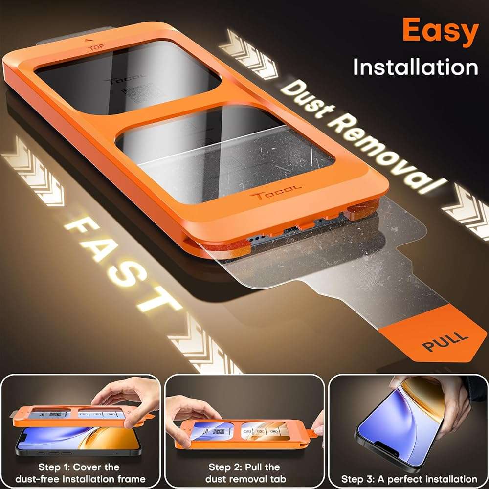 TOCOL for iPhone 17e Screen Protector 6.1 inch 9H Hardness Military Grade Shatterproof 17 e HD Tempered Glass Easy Installation Case Friendly 2 Pack - Image 6